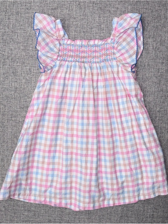 Trotters Other - Trotters Pink Blue Cream Checked Smocked Flutter Dress